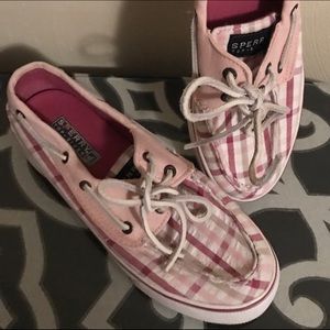 Sperry top sider boat pink plaid shoe